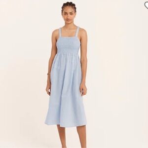 J. Crew Blue Sleeveless Smocked Midi Sundress